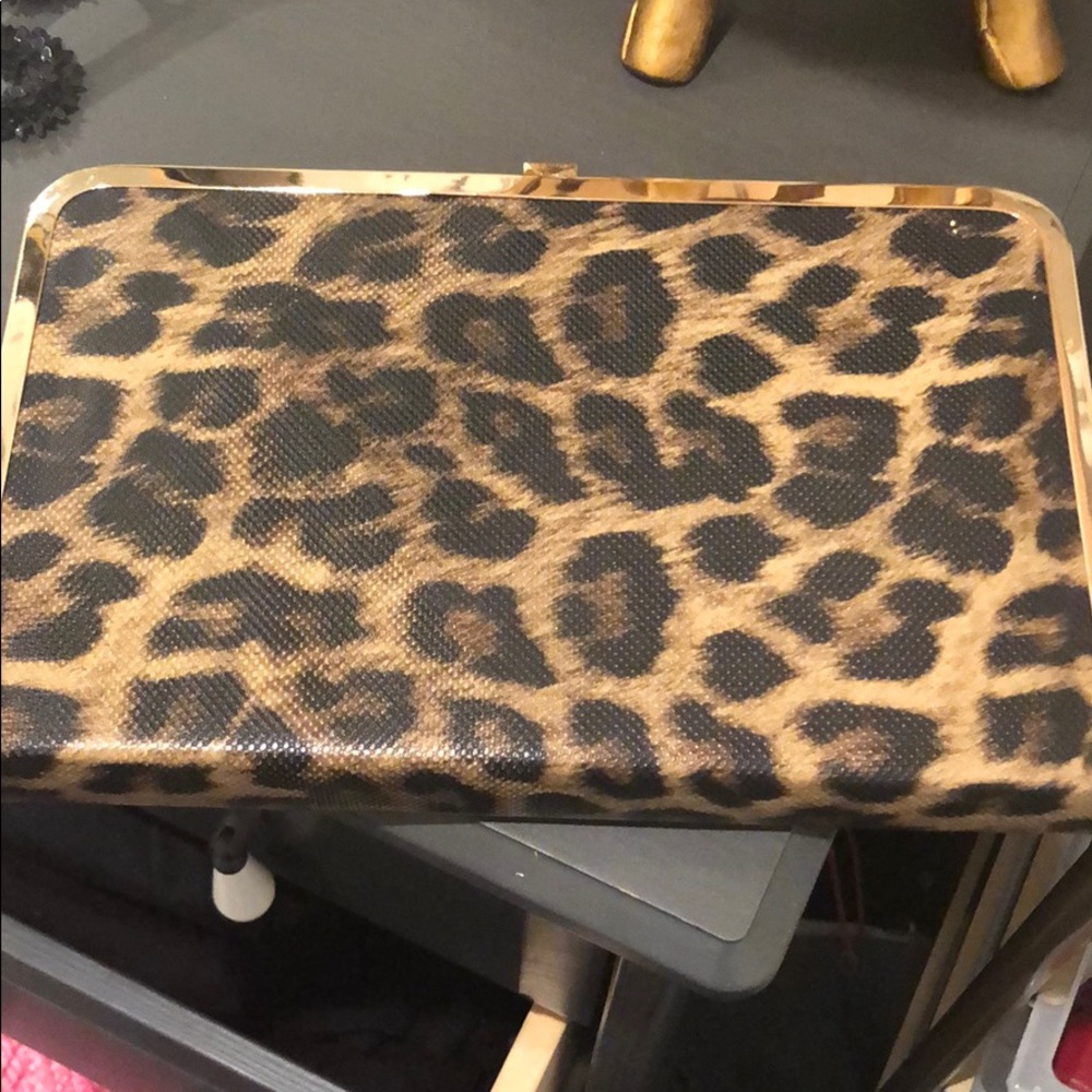 Leopard clutch convertible with chain